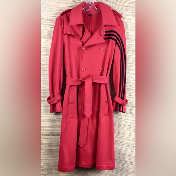 🔥 RARE! Y-3 Adidas x Yohji Yamamoto Hot Red 3-Stripe Sweatshirt Trench Coat Sz S - Picture 6 of 12